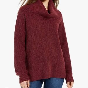 Hippie Rose Cozy Ribbed Knit Cowl neck Sweater in Zinfandel, Size Large